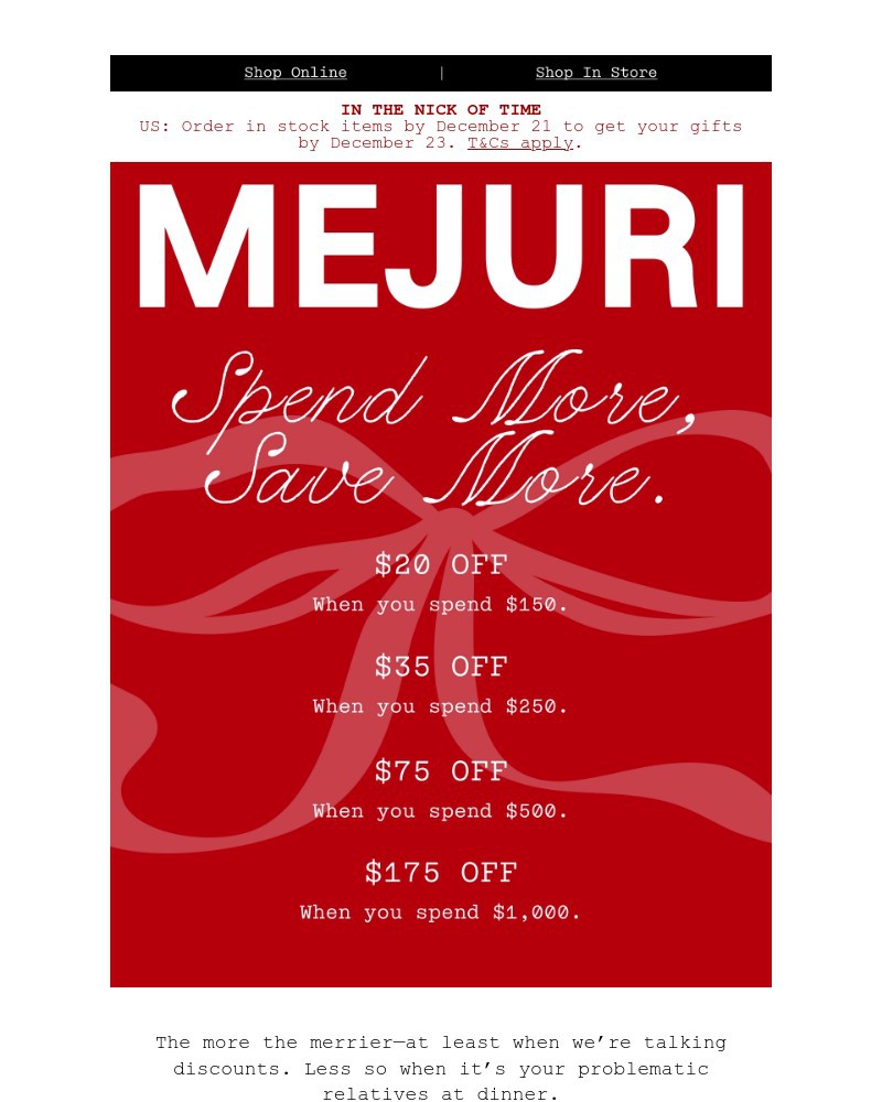 Screenshot of email sent to a Mejuri Registered user