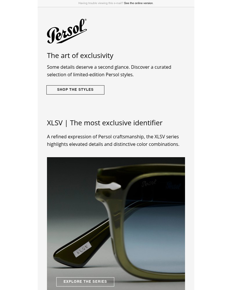 Screenshot of email sent to a Persol Newsletter subscriber