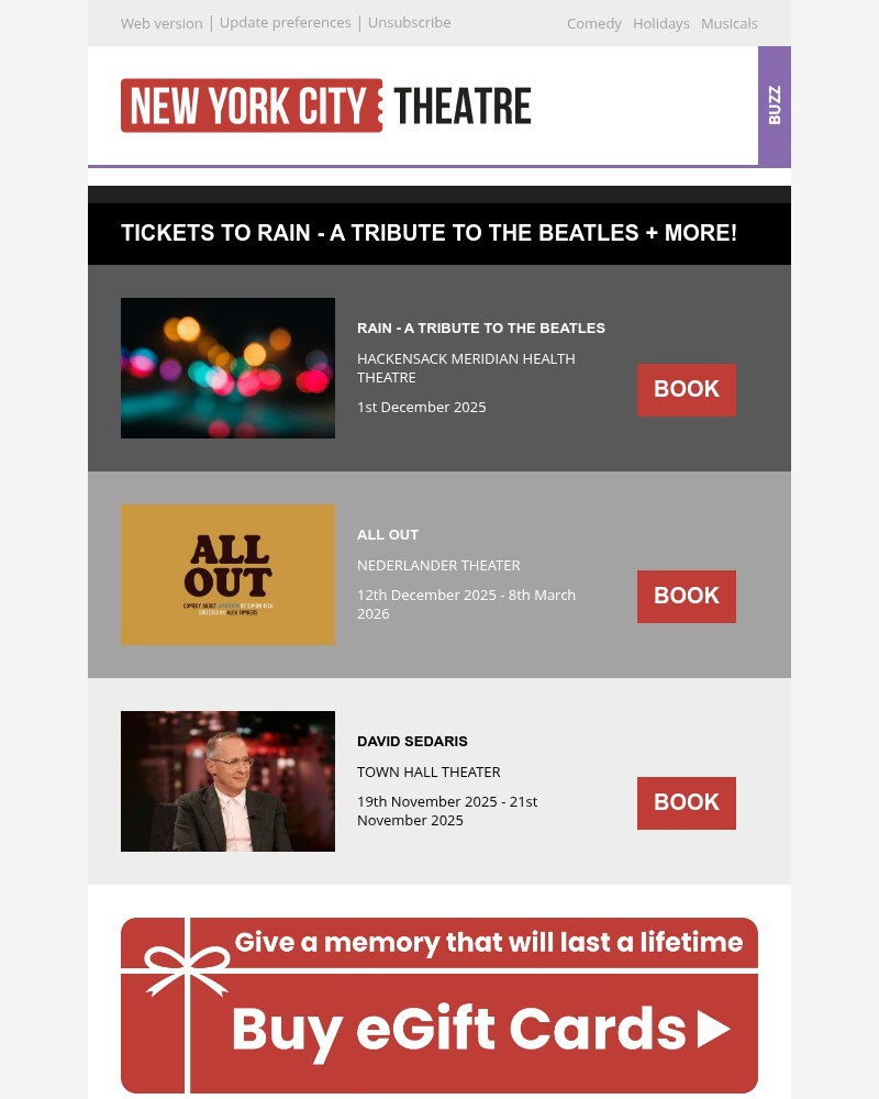 Screenshot of email sent to a New York City Theatre Newsletter subscriber
