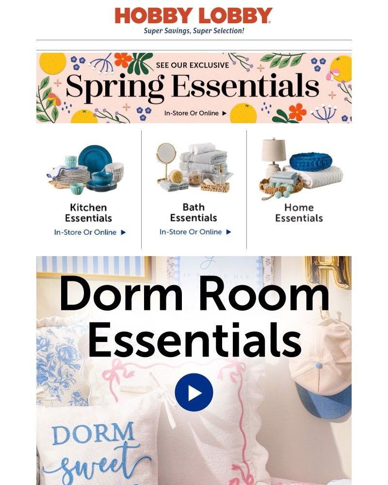Screenshot of email sent to a Hobby Lobby Newsletter subscriber