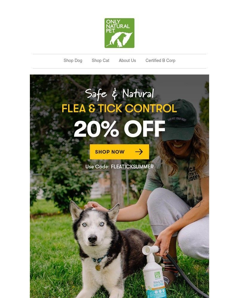 Screenshot of email sent to a Only Natural Pet Newsletter subscriber