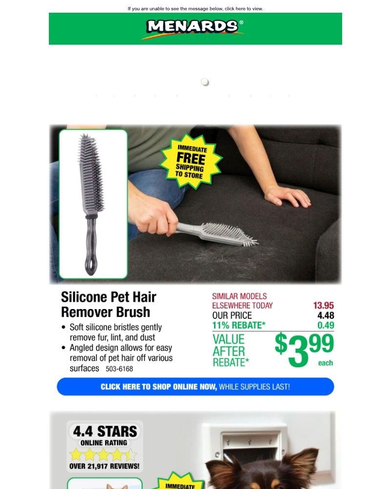 Screenshot of email sent to a Menards Newsletter subscriber