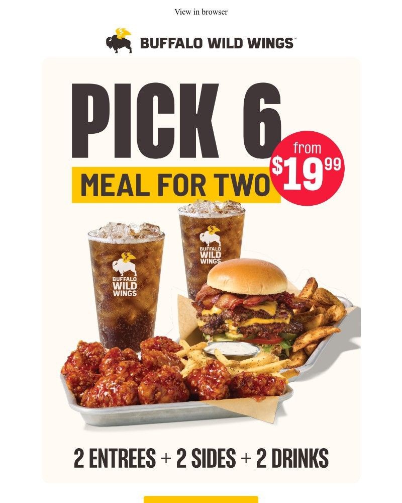 Screenshot of email sent to a Buffalo Wild Wings Registered user
