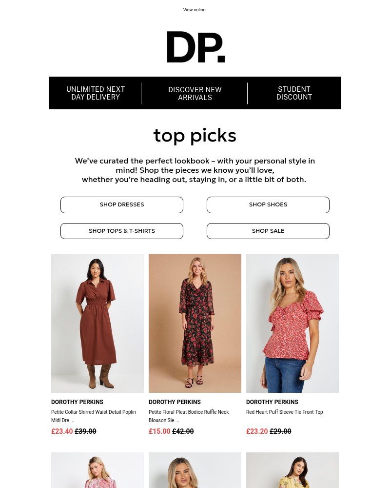 Screenshot of email sent to a Dorothy Perkins Newsletter subscriber
