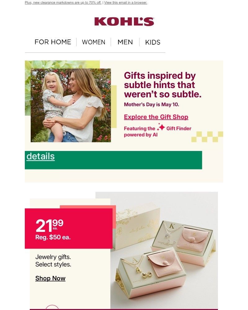 Screenshot of email sent to a Kohls Registered user