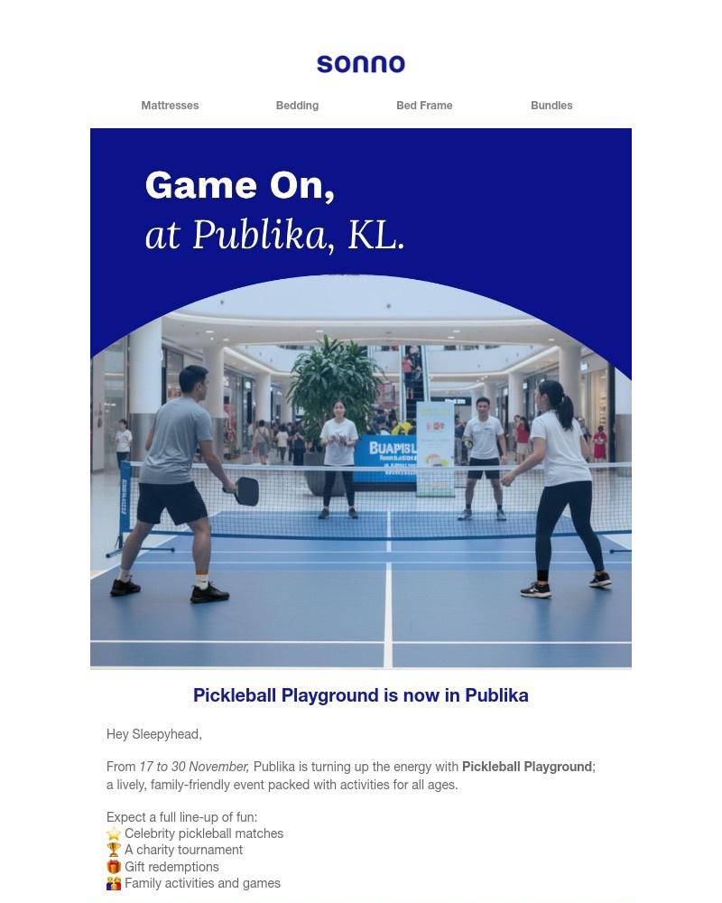 Screenshot of email sent to a Sonno Newsletter subscriber