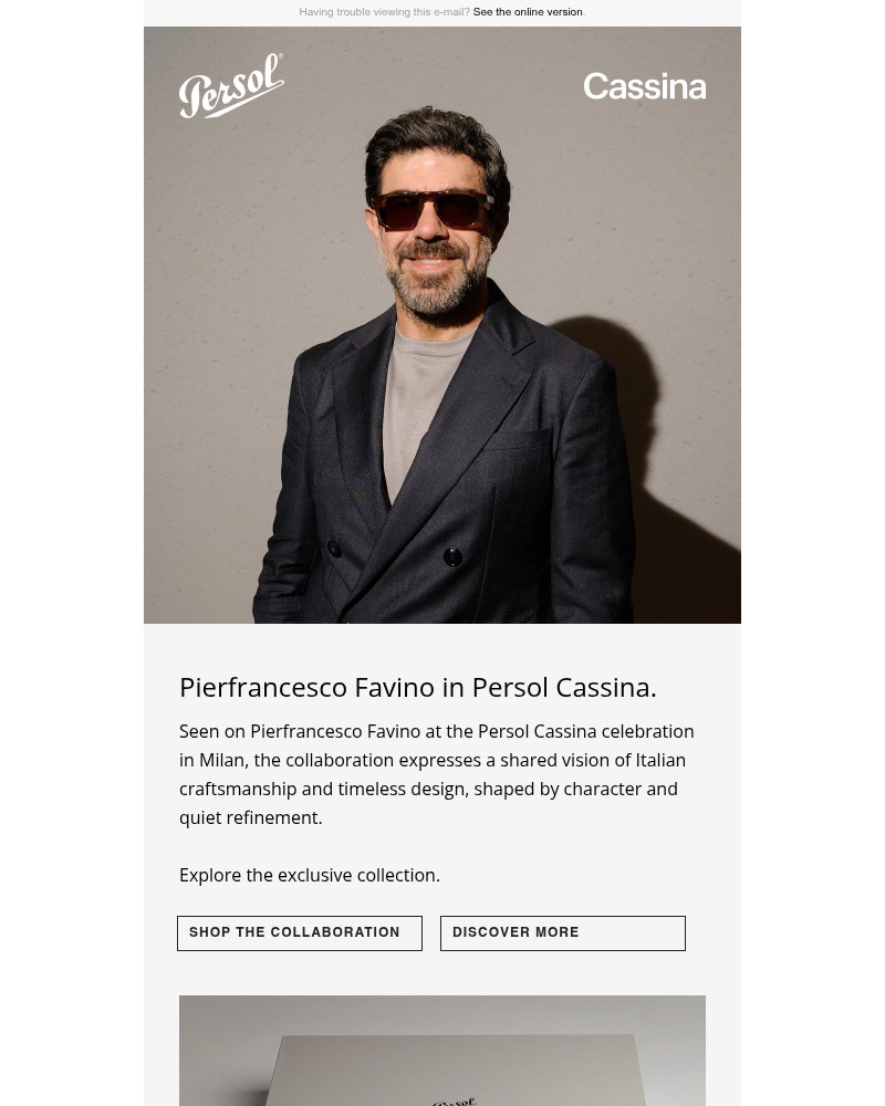 Screenshot of email sent to a Persol Newsletter subscriber