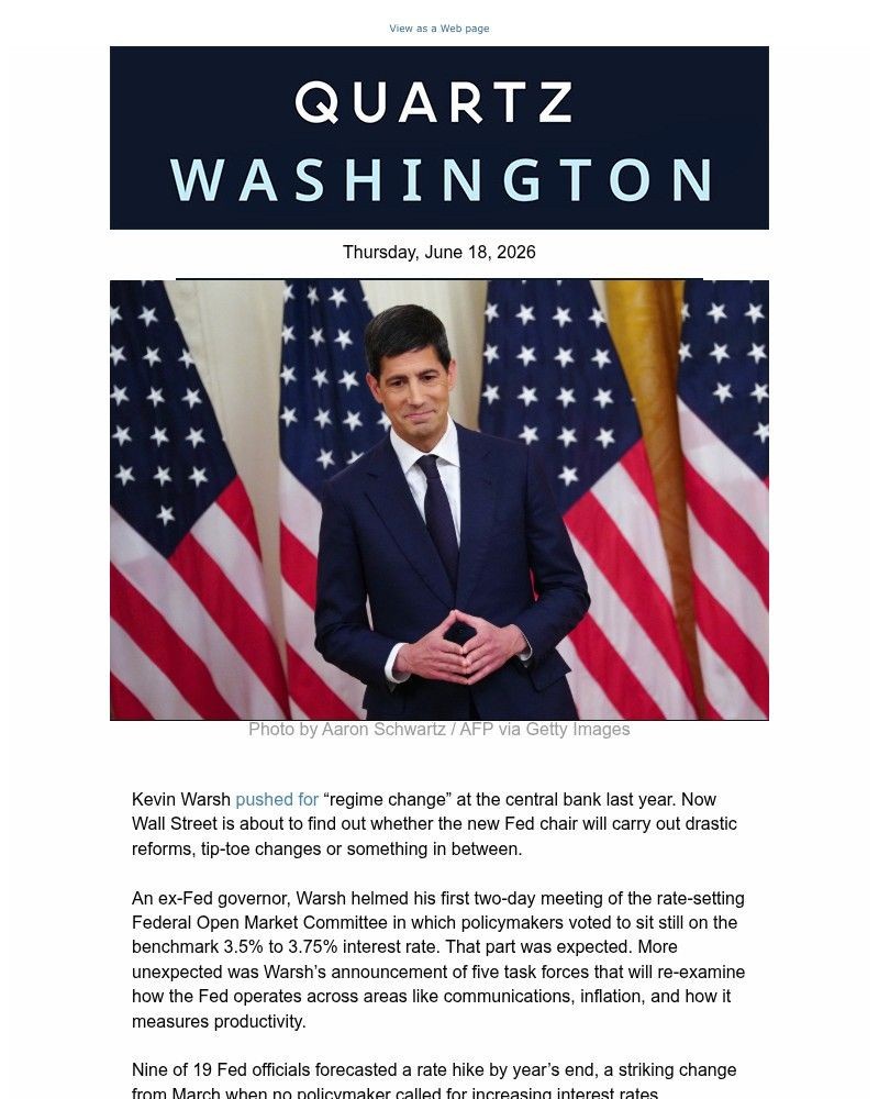 Screenshot of email sent to a Quartz Newsletter subscriber
