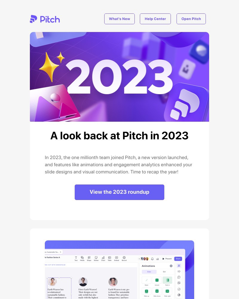 Screenshot of email with subject /media/emails/pitchs-2023-in-review-animations-analytics-ai-and-more-12626c-cropped-a5d42897.jpg