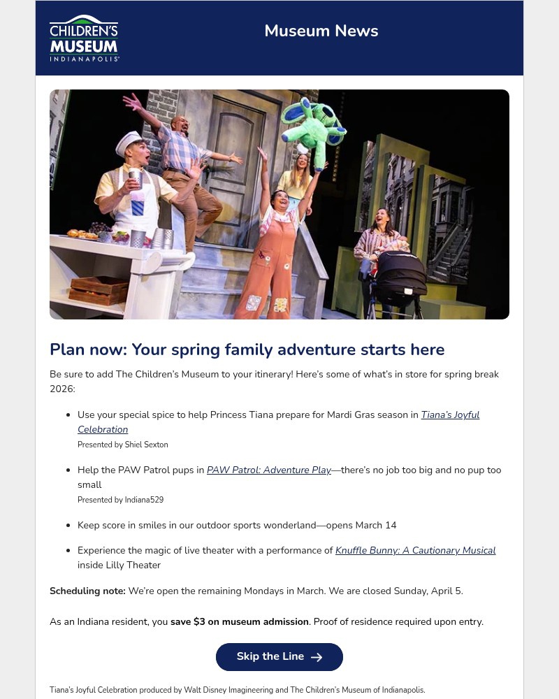 Screenshot of email sent to a The Children’s Museum of Indianapolis Newsletter subscriber