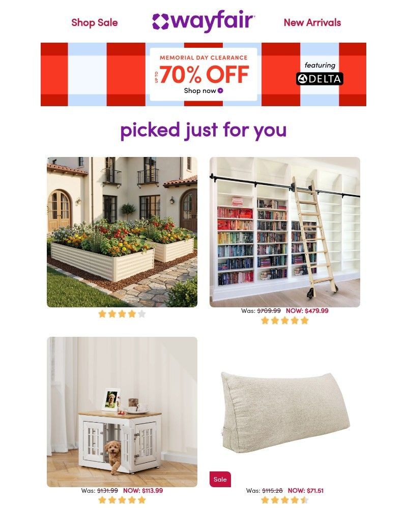Screenshot of email sent to a Wayfair Newsletter subscriber