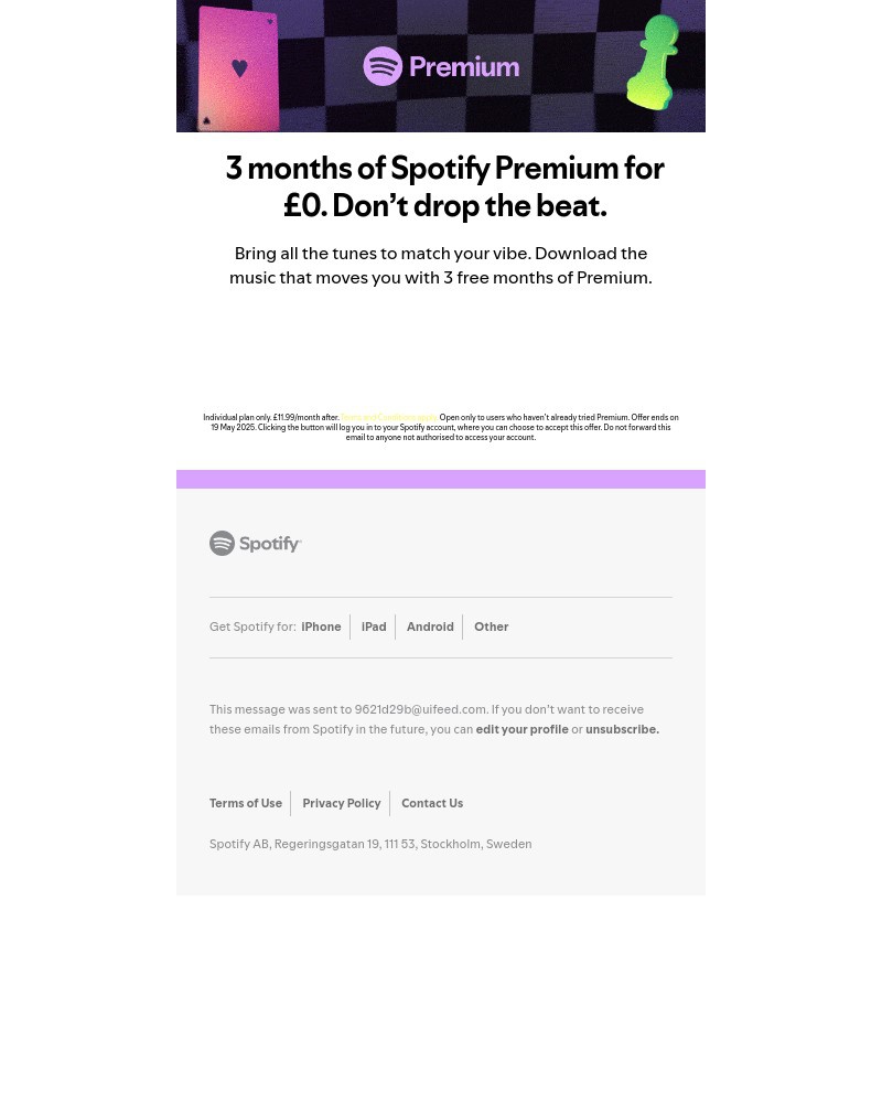 Screenshot of email with subject /media/emails/play-away-with-3-months-of-spotify-premium-for-0-ea0135-cropped-f0bd3c90.jpg