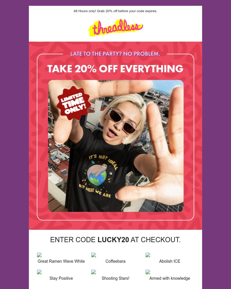 Screenshot of email sent to a Threadless Newsletter subscriber