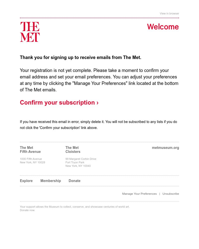 Screenshot of email sent to a The Met Newsletter subscriber