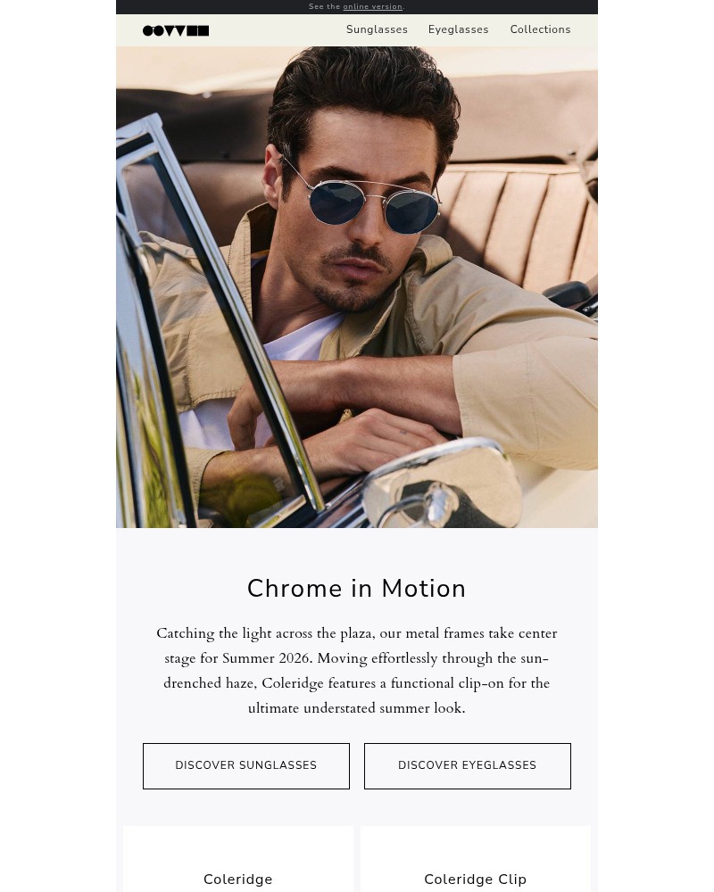 Screenshot of email sent to a Oliver Peoples Newsletter subscriber