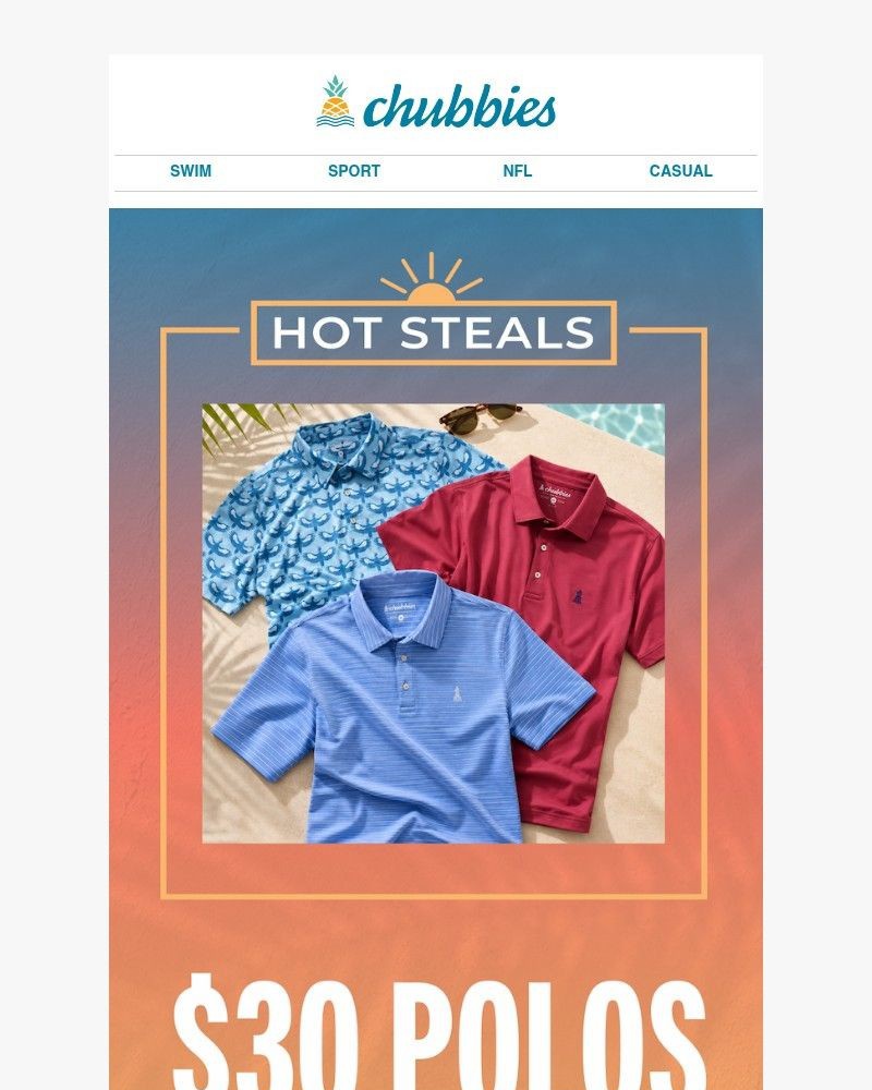 Screenshot of email sent to a Chubbies Newsletter subscriber