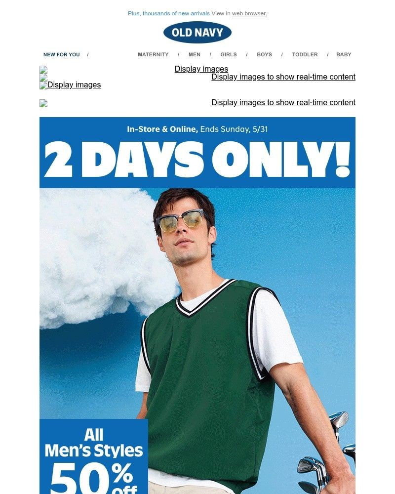 Screenshot of email sent to a Old Navy Newsletter subscriber