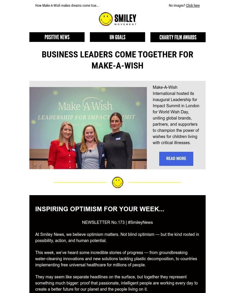 Screenshot of email sent to a Smiley Movement Newsletter subscriber