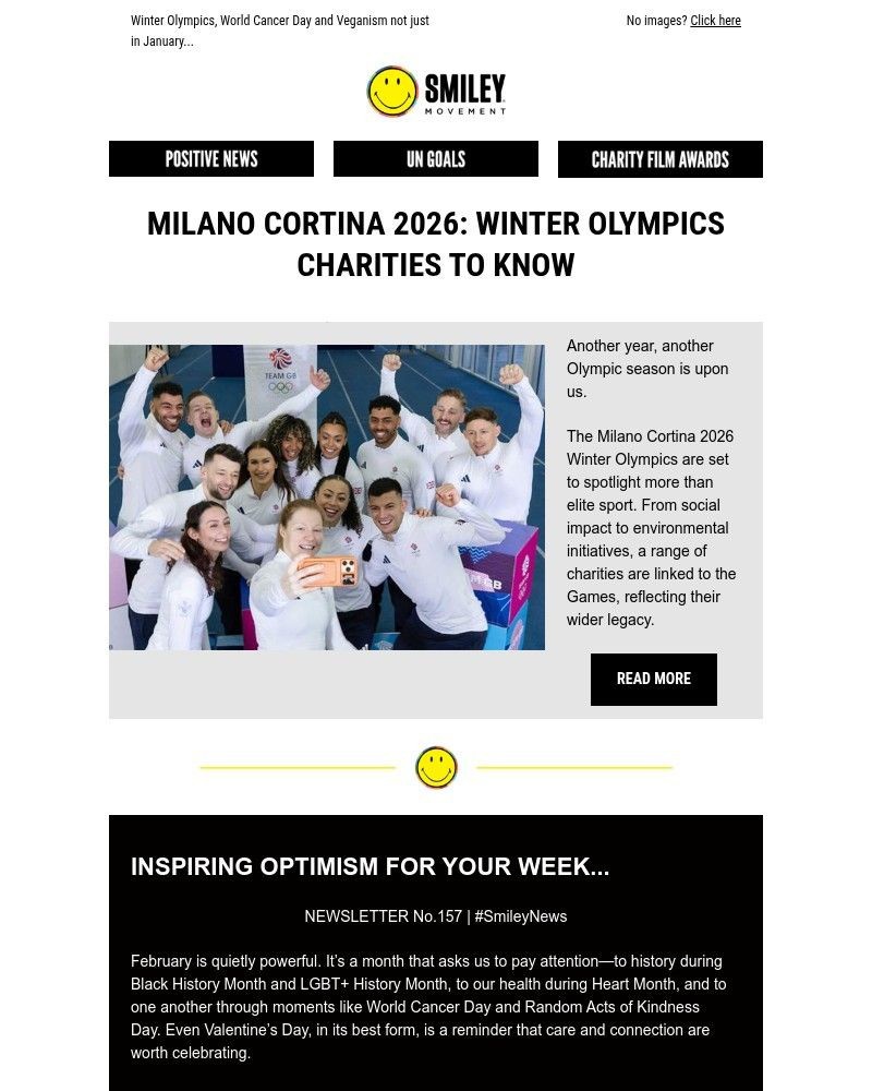 Screenshot of email sent to a Smiley Movement Newsletter subscriber