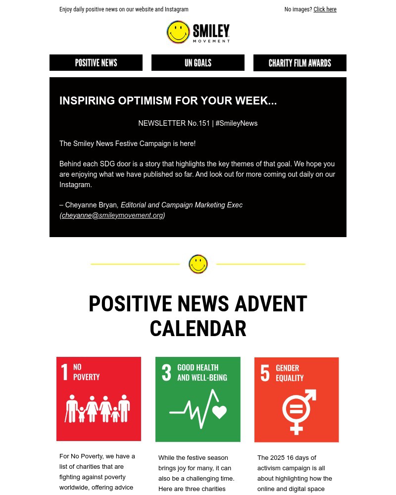 Screenshot of email sent to a Smiley Movement Newsletter subscriber