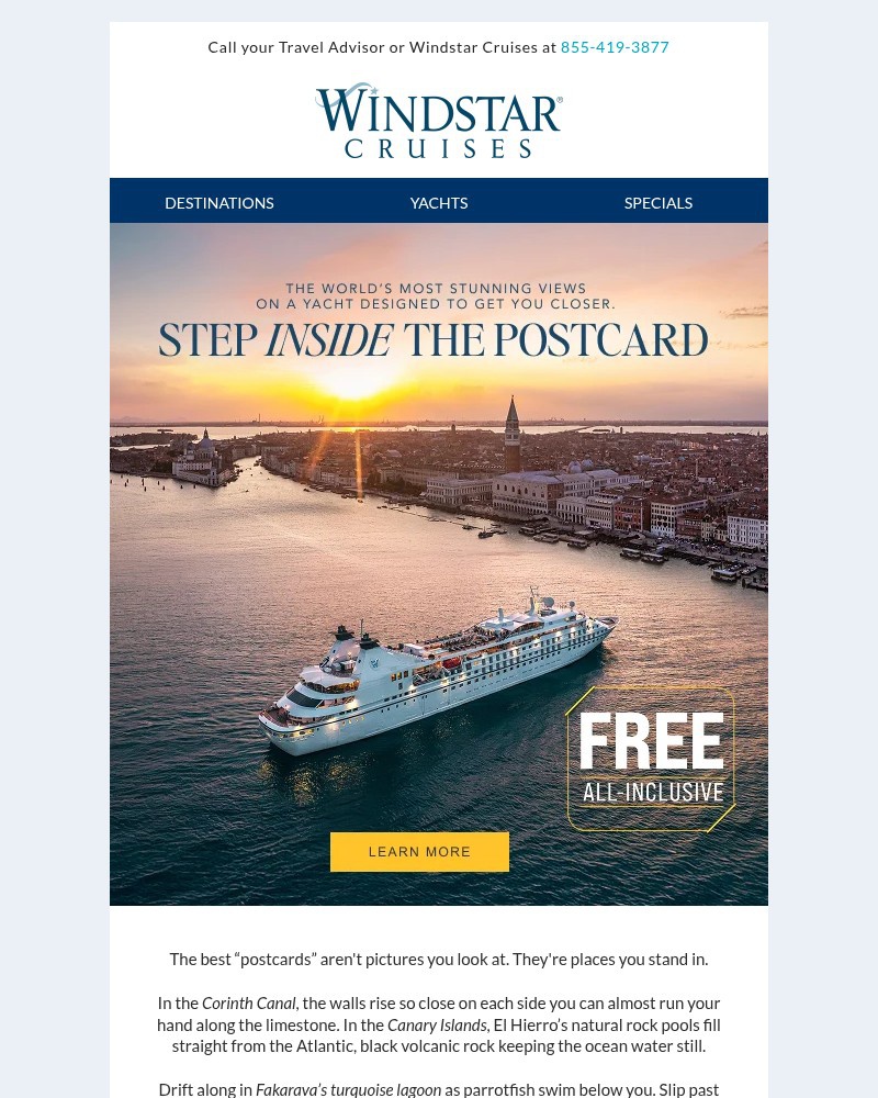 Screenshot of email sent to a Windstar Cruises Newsletter subscriber
