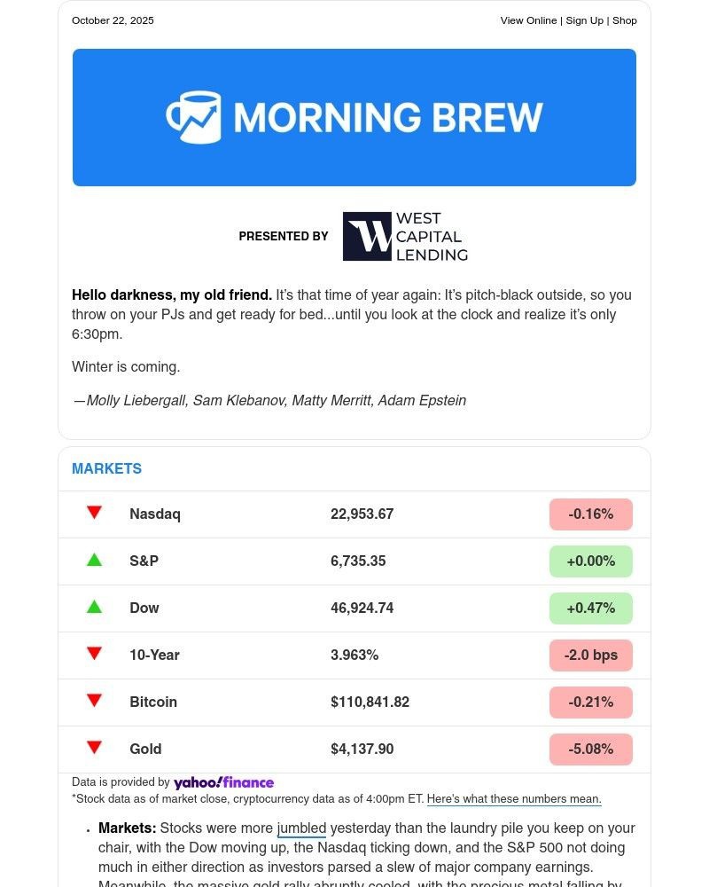Screenshot of email sent to a Morning Brew Newsletter subscriber