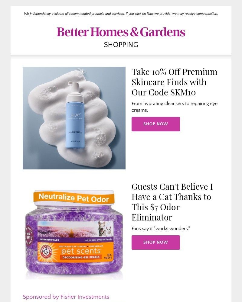 Screenshot of email sent to a Better Homes and Gardens Newsletter subscriber