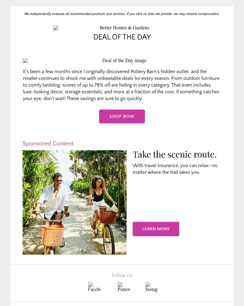 Screenshot of email sent to a Better Homes and Gardens Newsletter subscriber
