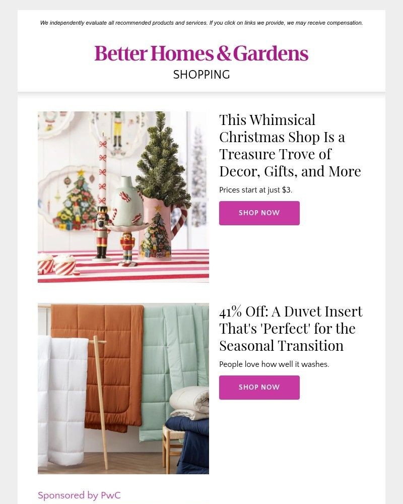 Screenshot of email sent to a Better Homes and Gardens Newsletter subscriber