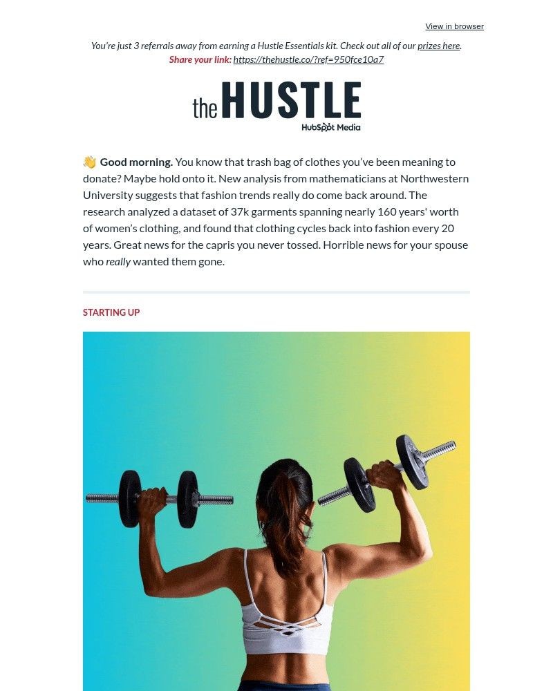 Screenshot of email sent to a The Hustle Newsletter subscriber