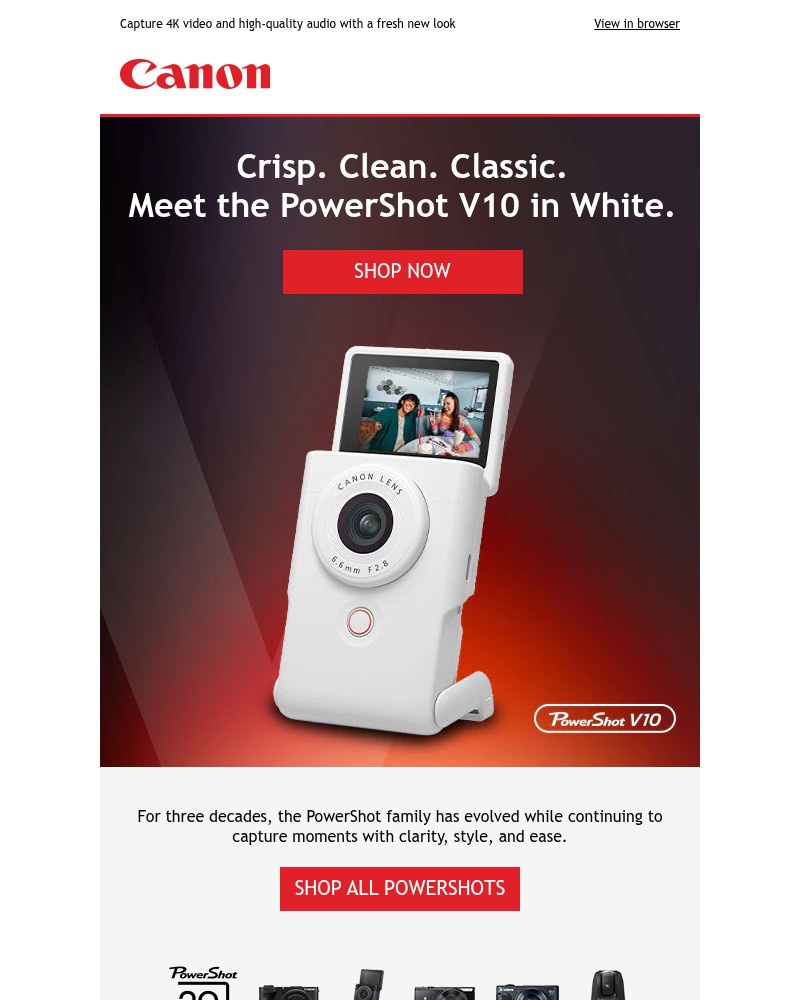 Screenshot of email sent to a Canon Newsletter subscriber