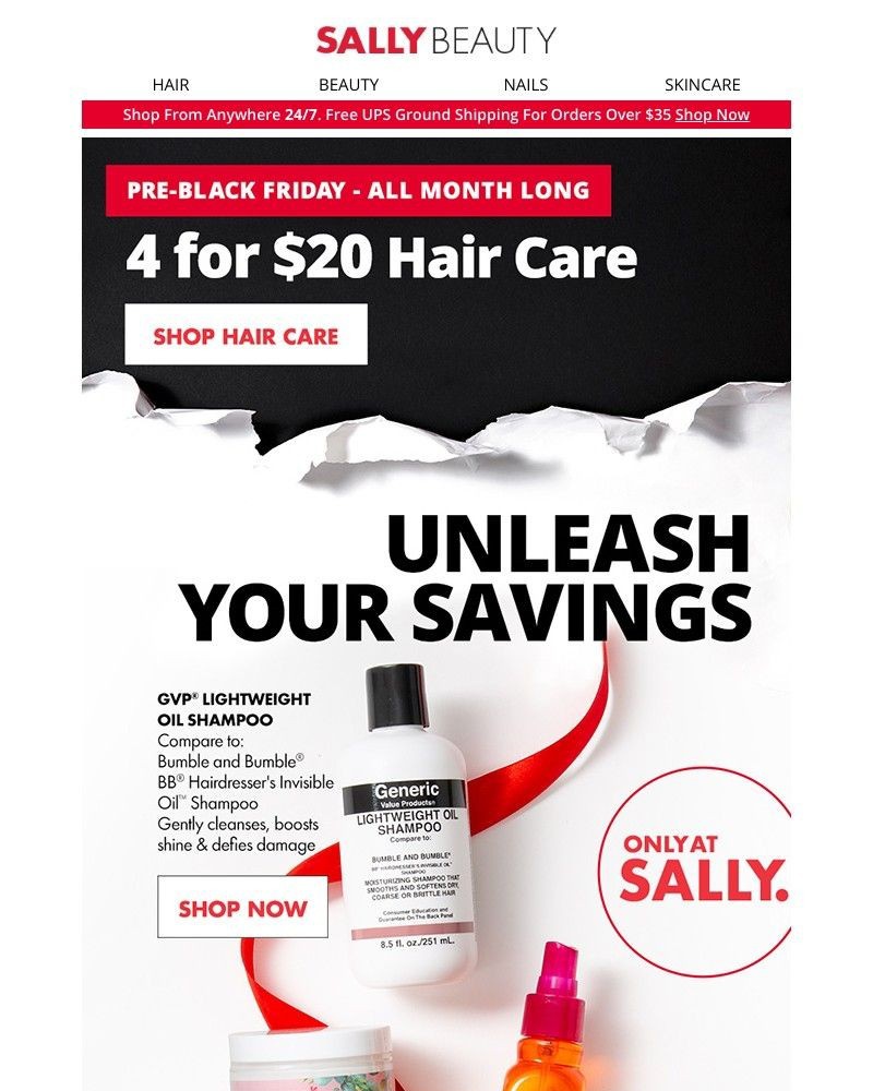 Screenshot of email with subject /media/emails/pre-black-friday-deal-4-for-20-hair-care-4a8ce0-cropped-25a47368.jpg