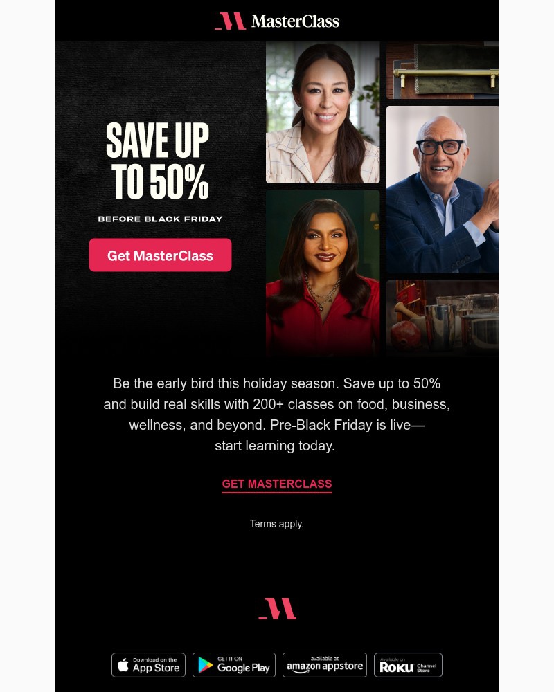 Screenshot of email sent to a MasterClass Registered user