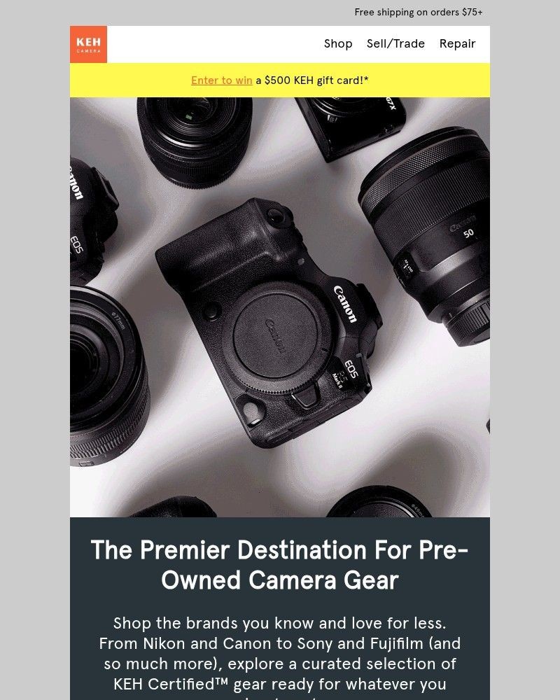 Screenshot of email sent to a KEH Camera Newsletter subscriber
