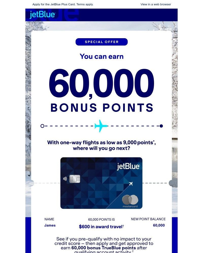 Screenshot of email sent to a JetBlue Registered user