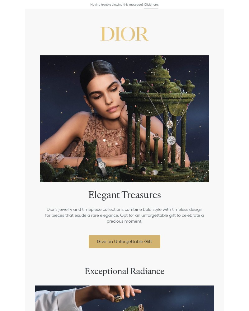 Screenshot of email sent to a Dior Newsletter subscriber