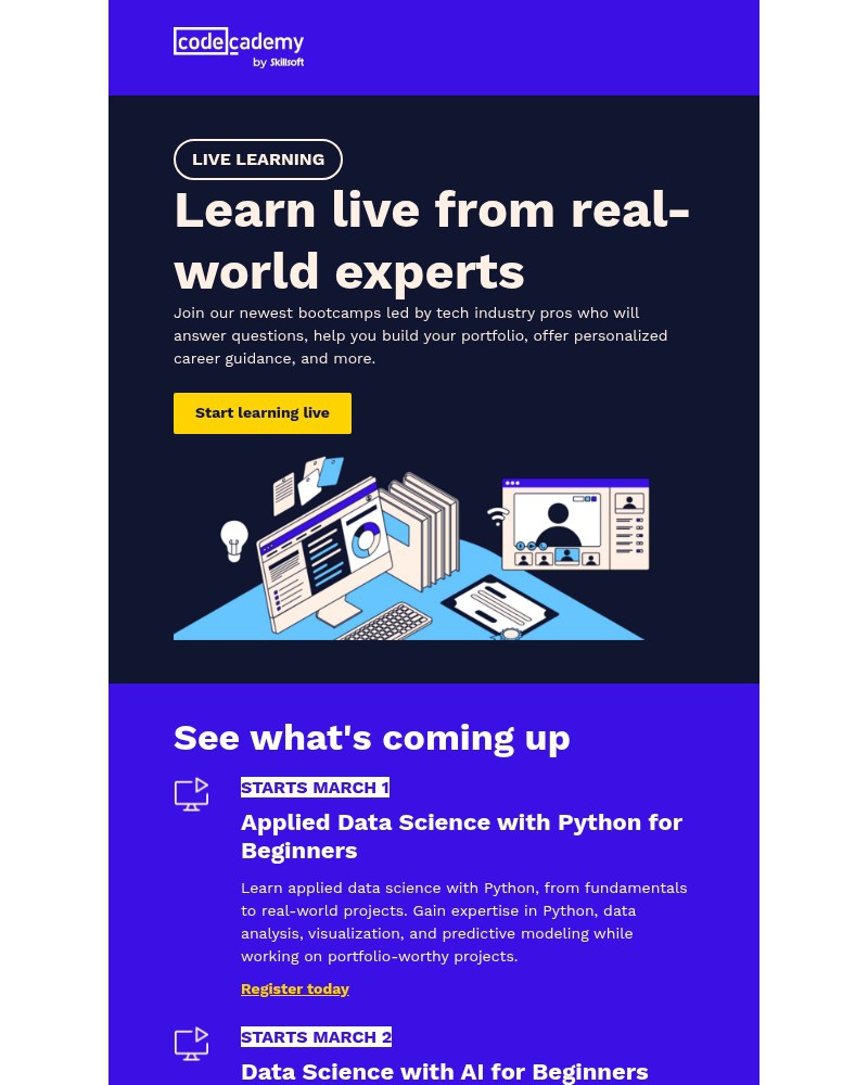 Screenshot of email sent to a Codecademy Registered user