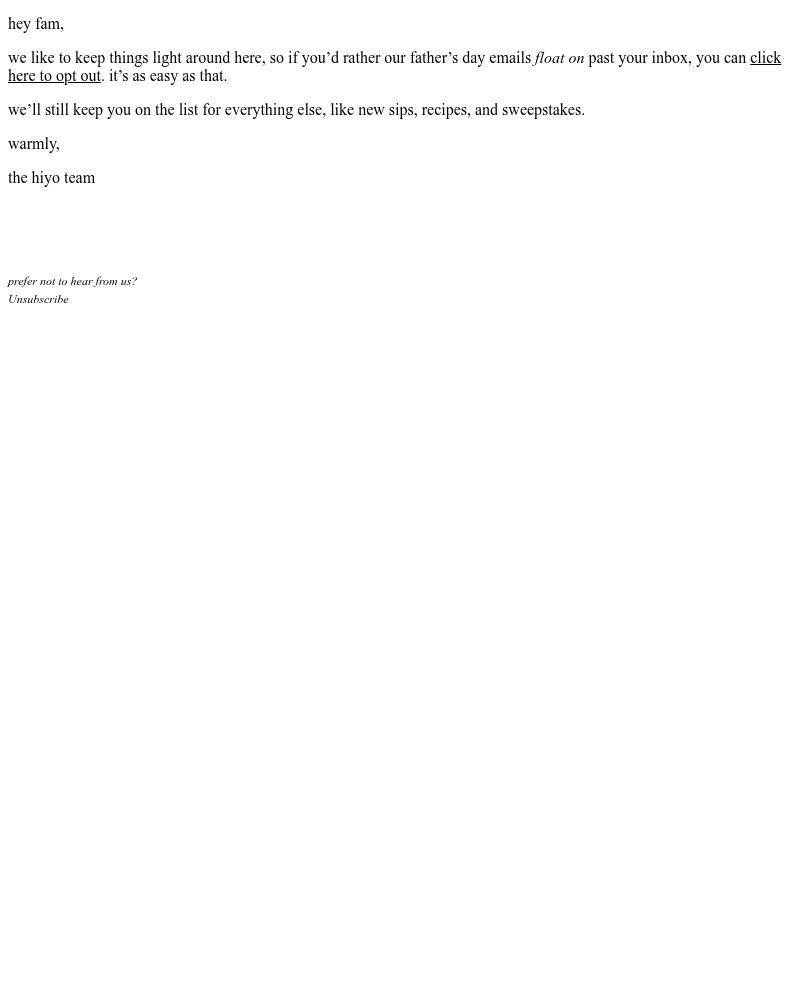 Screenshot of email sent to a hiyo Newsletter subscriber