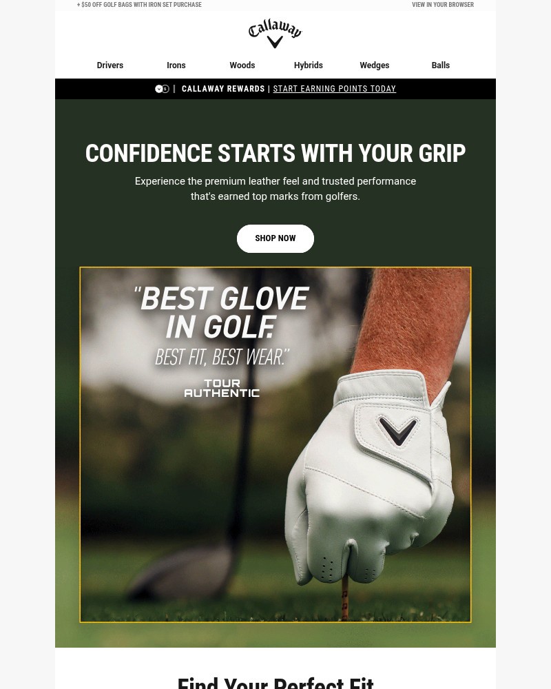 Screenshot of email sent to a Callaway Golf Newsletter subscriber