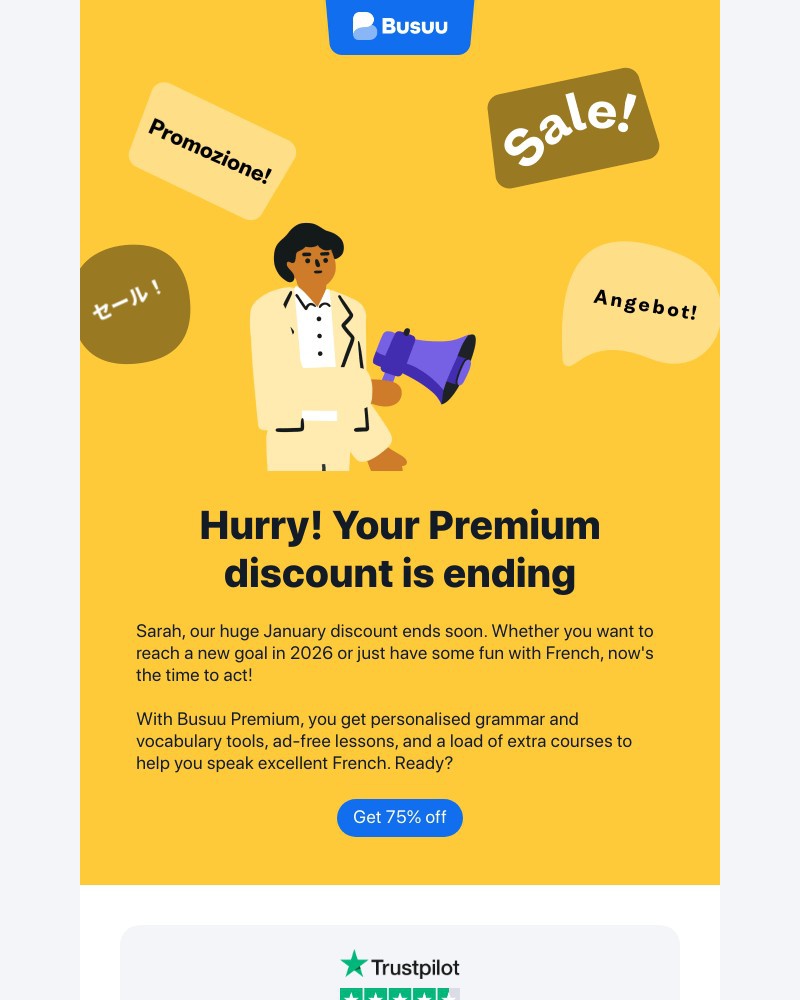 Screenshot of email sent to a Busuu Registered user