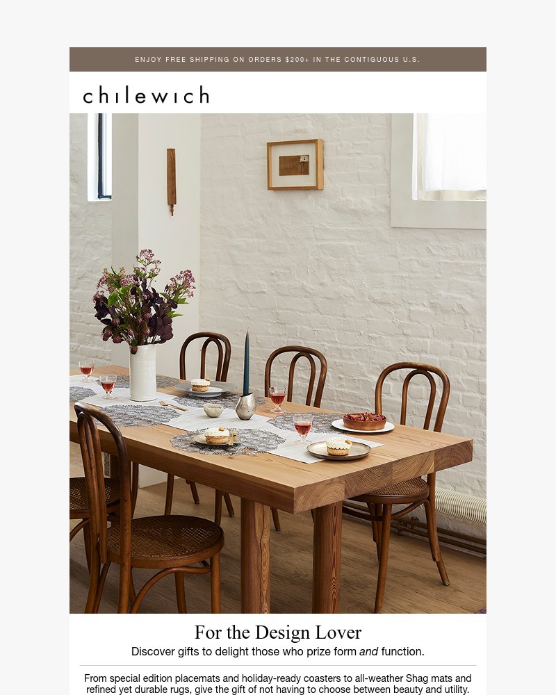 Screenshot of email sent to a Chilewich Newsletter subscriber