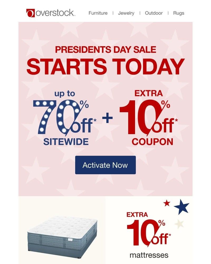 Screenshot of email sent to a Overstock Newsletter subscriber