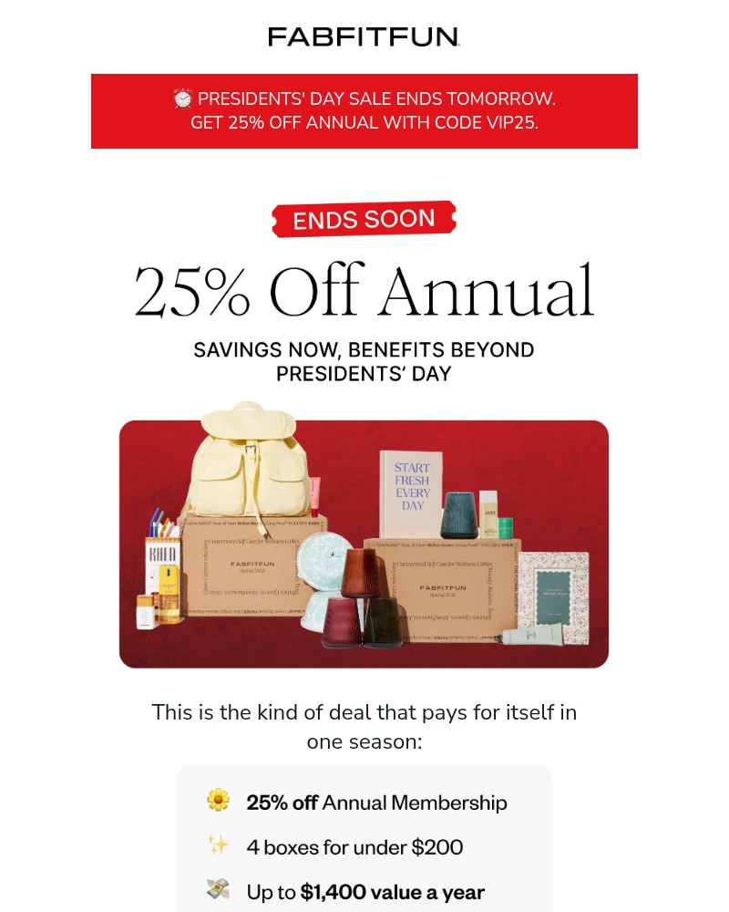 Screenshot of email sent to a FabFitFun Newsletter subscriber