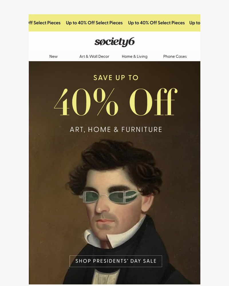 Screenshot of email sent to a Society6 Newsletter subscriber
