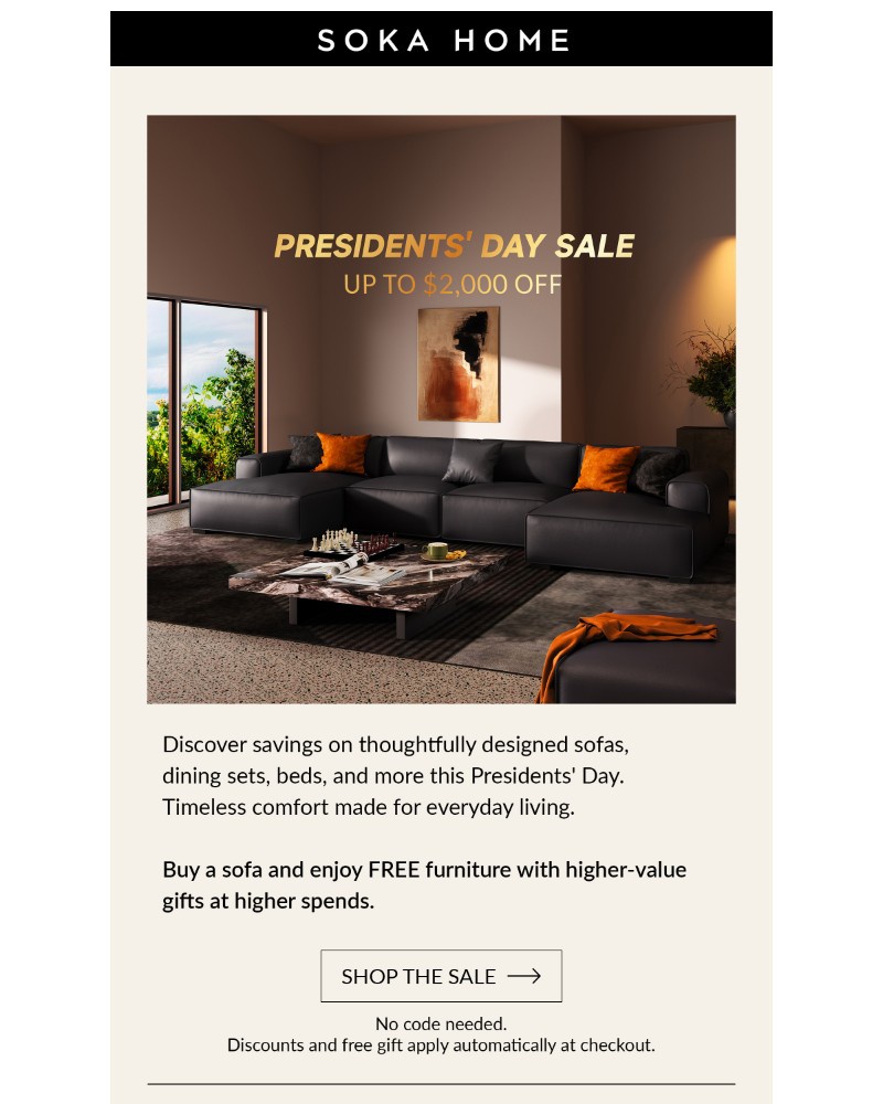 Screenshot of email sent to a Soka Home Newsletter subscriber