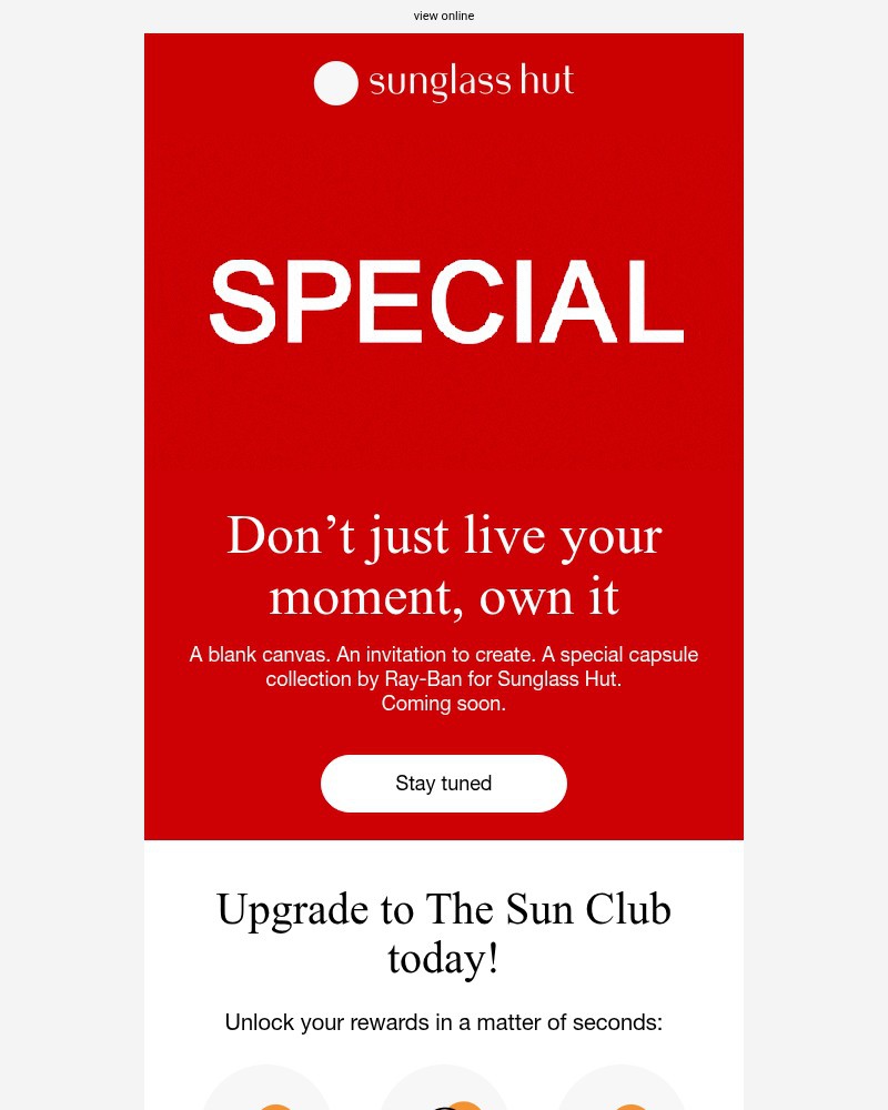 Screenshot of email sent to a Sunglass Hut Newsletter subscriber