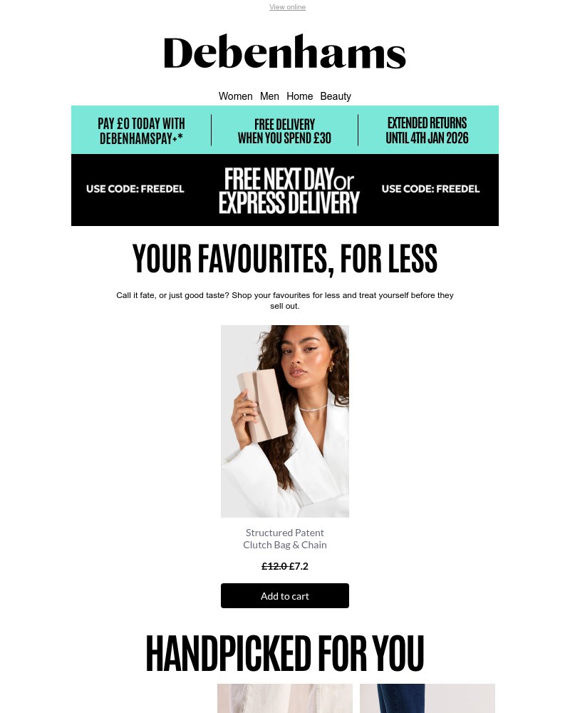 Screenshot of email sent to a Debenhams Newsletter subscriber