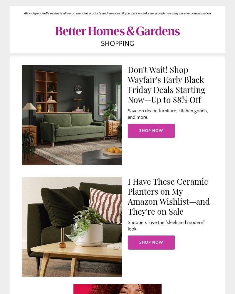 Screenshot of email sent to a Better Homes and Gardens Newsletter subscriber