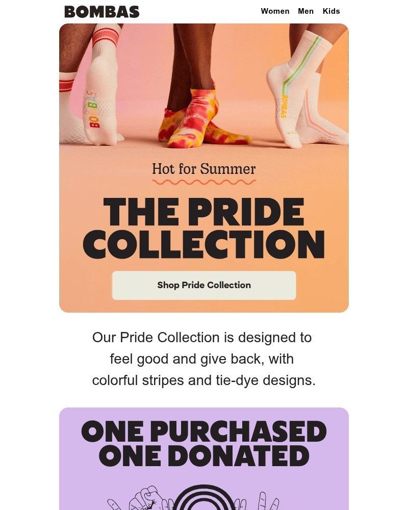 Screenshot of email sent to a Bombas Newsletter subscriber