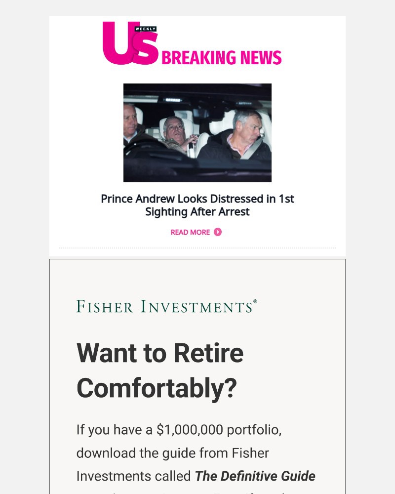 Screenshot of email sent to a Us Weekly Newsletter subscriber